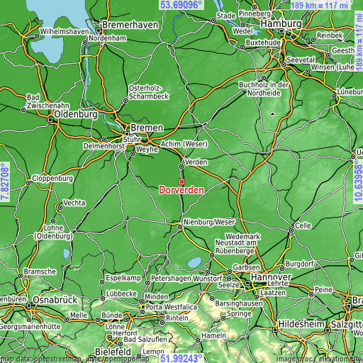 Topographic map of Dörverden