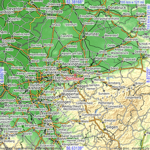 Topographic map of Dortmund