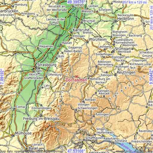 Topographic map of Dornstetten