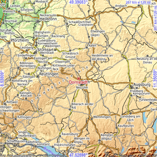 Topographic map of Dornstadt