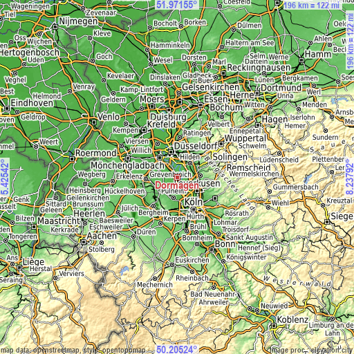 Topographic map of Dormagen