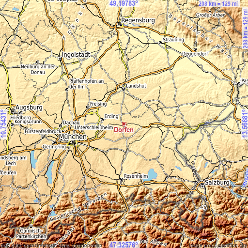 Topographic map of Dorfen