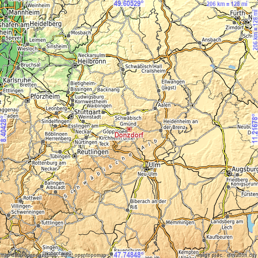 Topographic map of Donzdorf