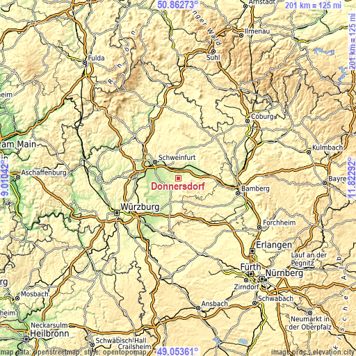 Topographic map of Donnersdorf