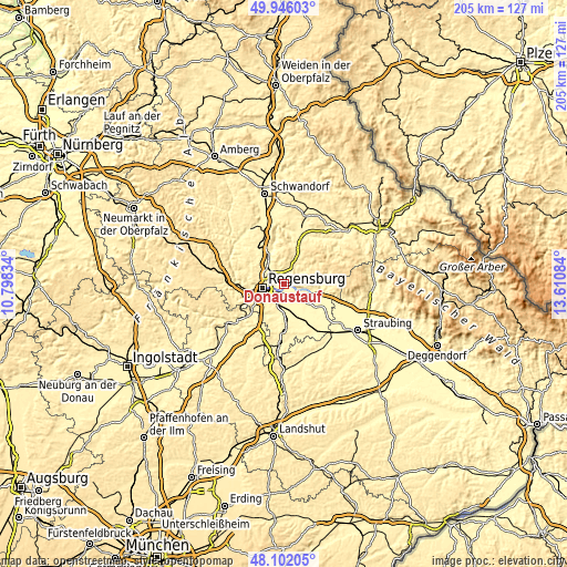 Topographic map of Donaustauf