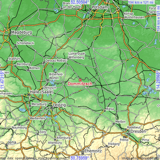 Topographic map of Dommitzsch