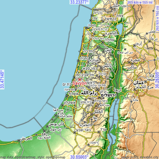 Topographic map of Savyon