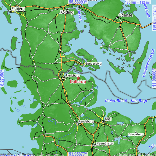 Topographic map of Dollerup