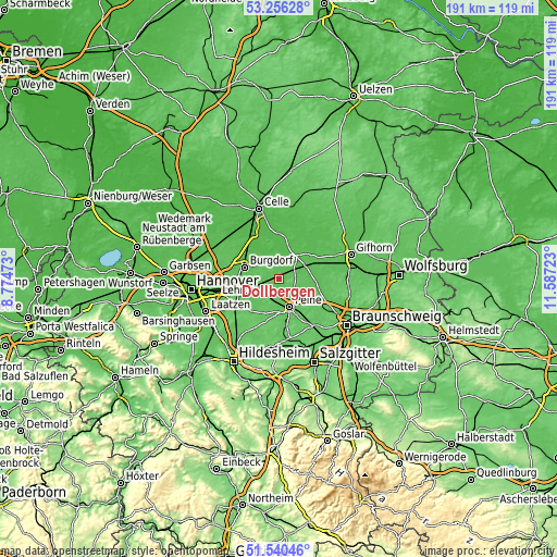 Topographic map of Dollbergen