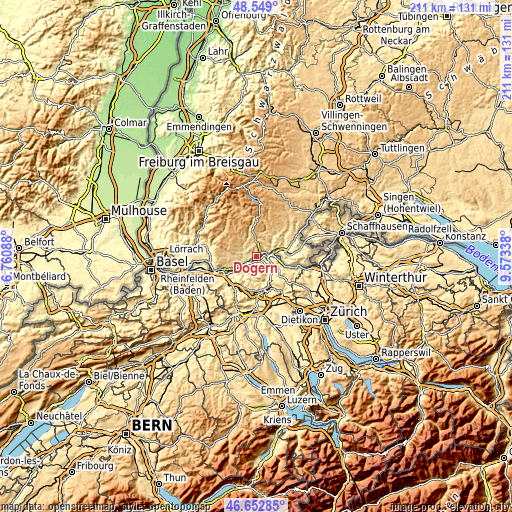 Topographic map of Dogern