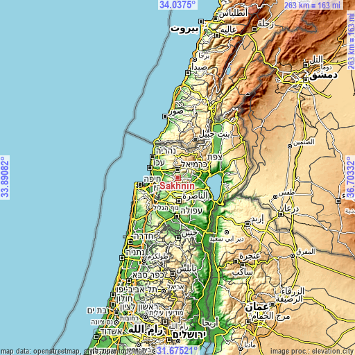 Topographic map of Sakhnīn