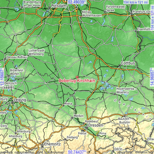 Topographic map of Doberlug-Kirchhain