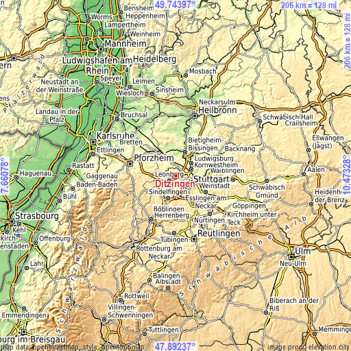 Topographic map of Ditzingen
