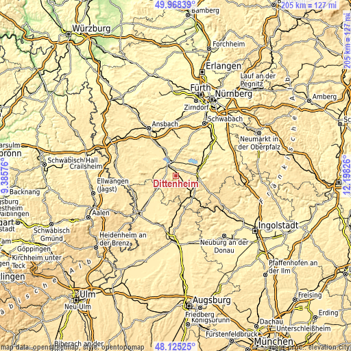 Topographic map of Dittenheim