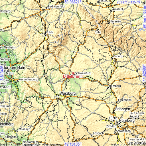 Topographic map of Dittelbrunn