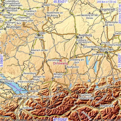 Topographic map of Dirlewang