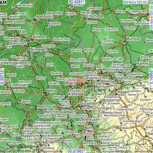 Topographic map of Dinslaken