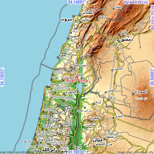 Topographic map of Rosh Pinna