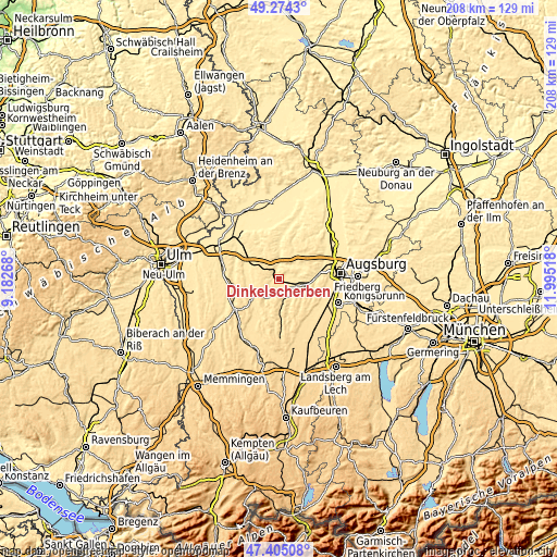 Topographic map of Dinkelscherben