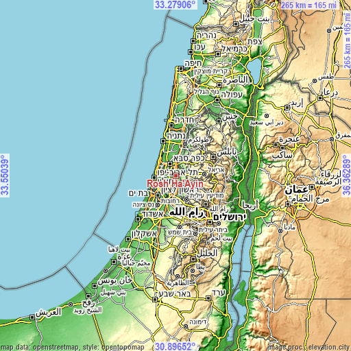 Topographic map of Rosh Ha‘Ayin