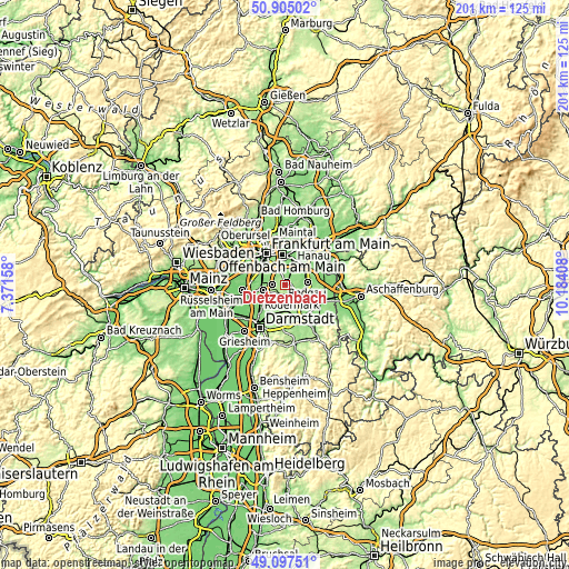 Topographic map of Dietzenbach