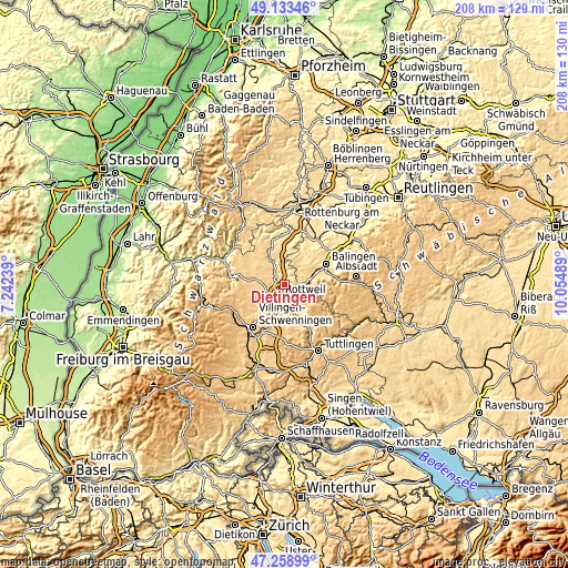 Topographic map of Dietingen