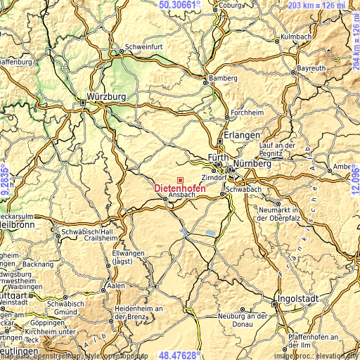 Topographic map of Dietenhofen