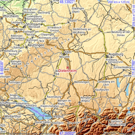 Topographic map of Dietenheim