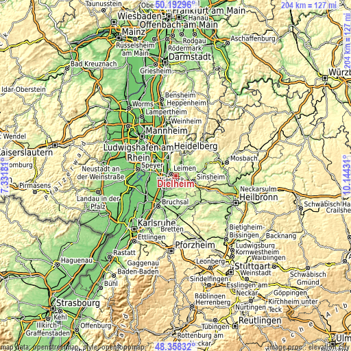 Topographic map of Dielheim