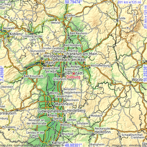 Topographic map of Dieburg