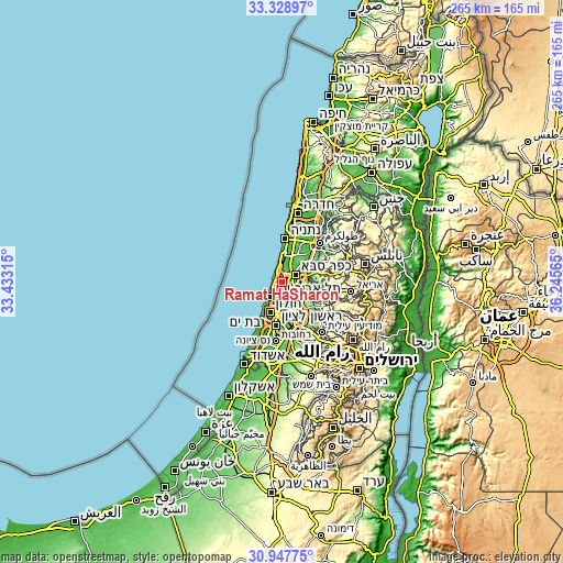 Topographic map of Ramat HaSharon