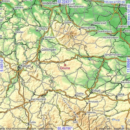 Topographic map of Deuna