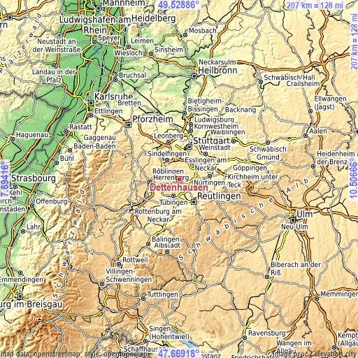 Topographic map of Dettenhausen