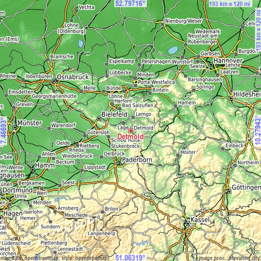 Topographic map of Detmold