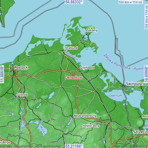 Topographic map of Dersekow