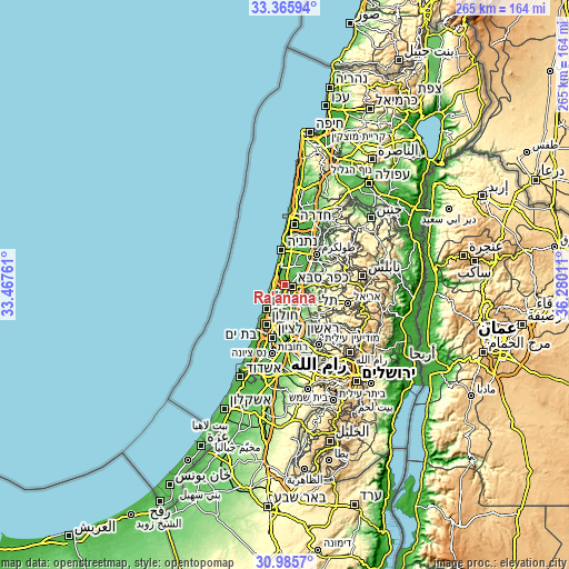 Topographic map of Ra'anana
