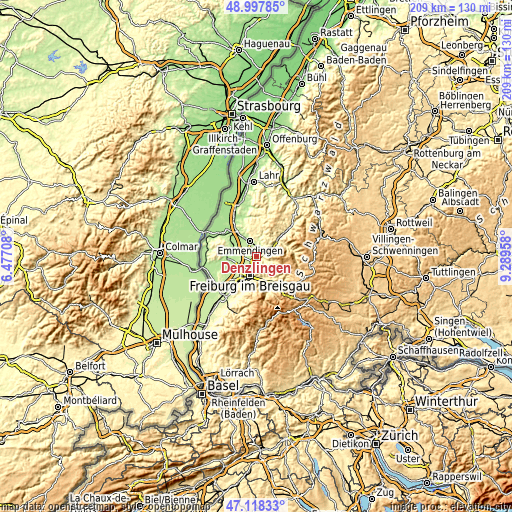 Topographic map of Denzlingen