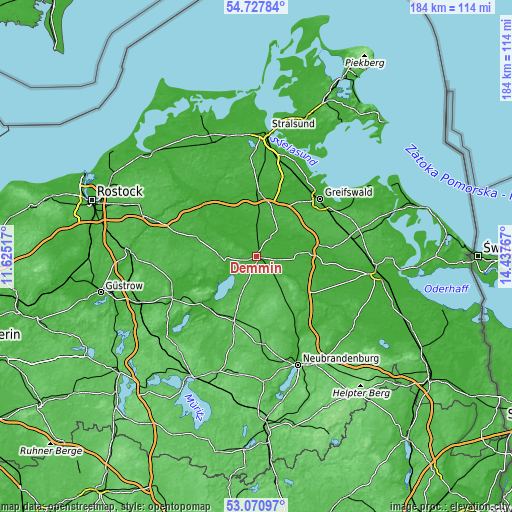 Topographic map of Demmin