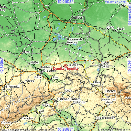 Topographic map of Demitz-Thumitz