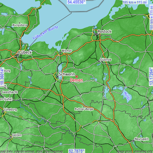 Topographic map of Demen