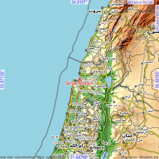 Topographic map of Qiryat Moẕqin