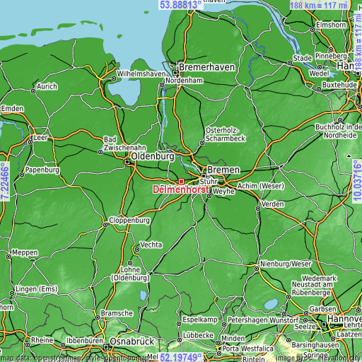 Topographic map of Delmenhorst