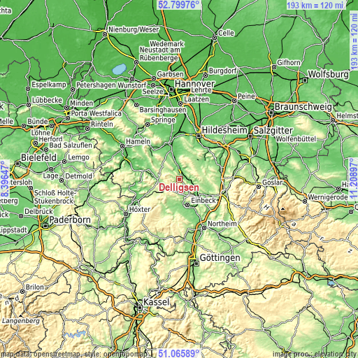 Topographic map of Delligsen