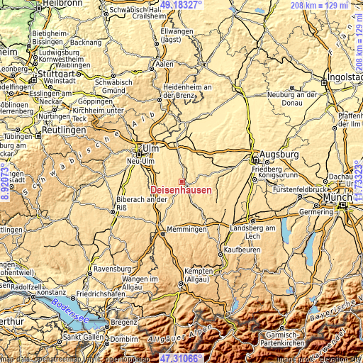 Topographic map of Deisenhausen