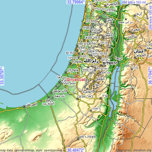 Topographic map of Qiryat Gat