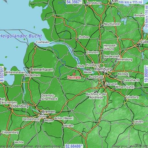 Topographic map of Deinste