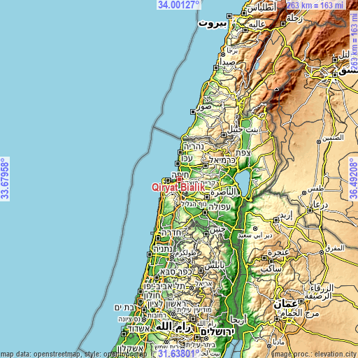 Topographic map of Qiryat Bialik
