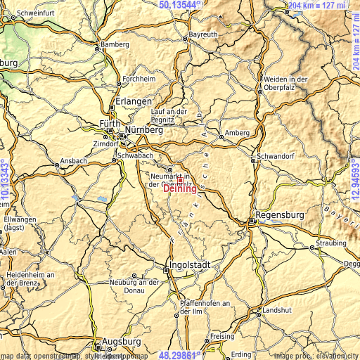 Topographic map of Deining