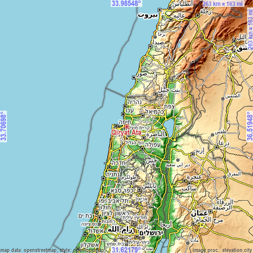Topographic map of Qiryat Ata