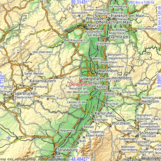 Topographic map of Deidesheim